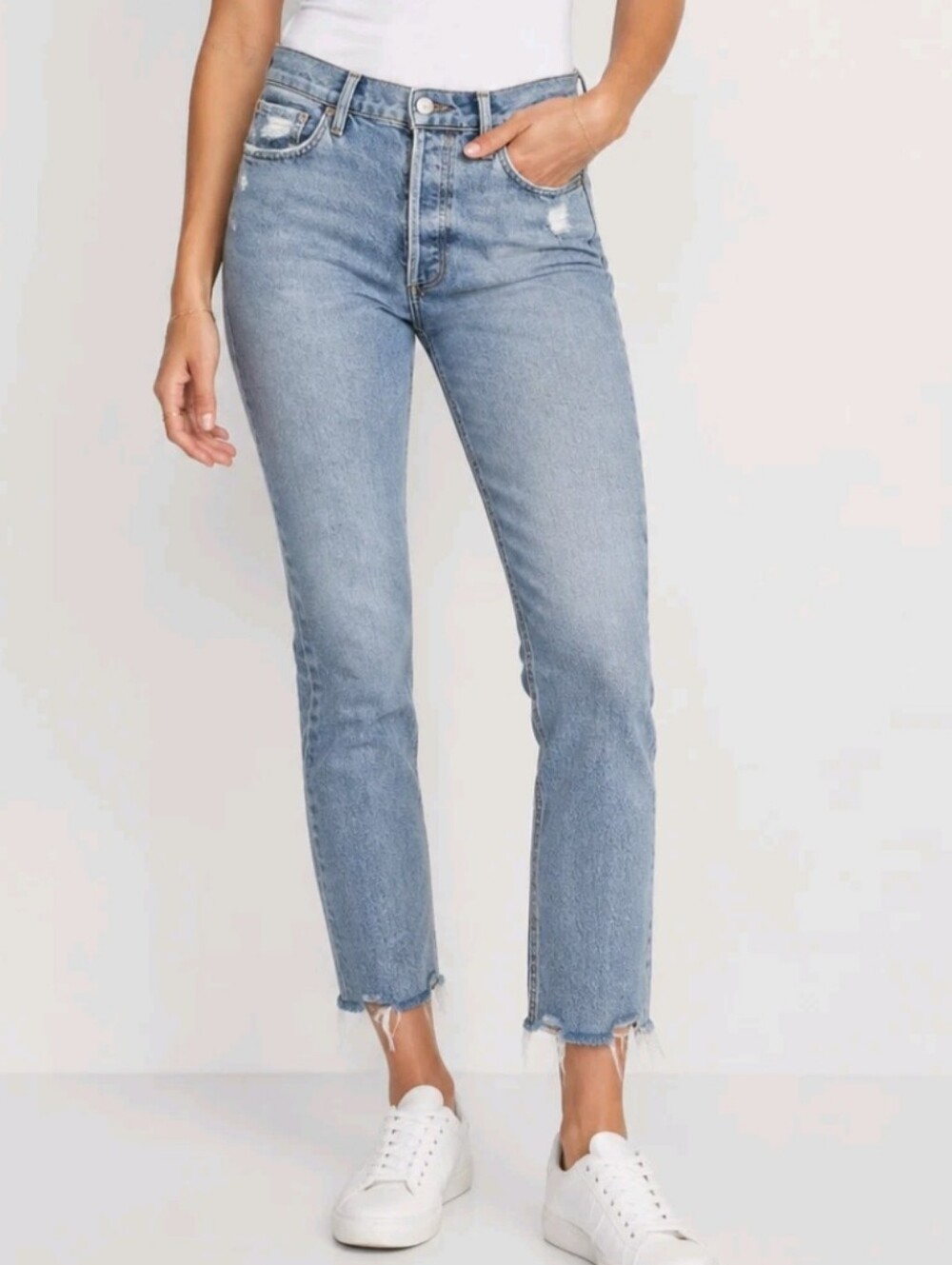 AGOLDE Nico Jeans Women's High Rise Slim Raw Hem Distressed Light Wash - Size 24